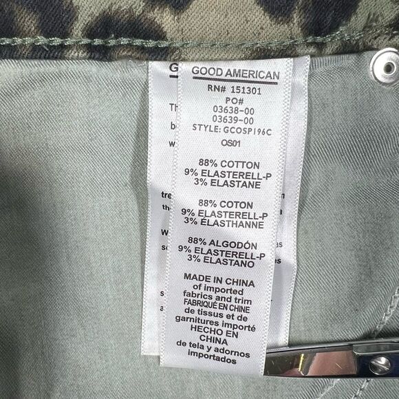 Good American NWT Womens Size 18 Leopard Sage Distressed Hem Cut Off Jean Short - Picture 10 of 14